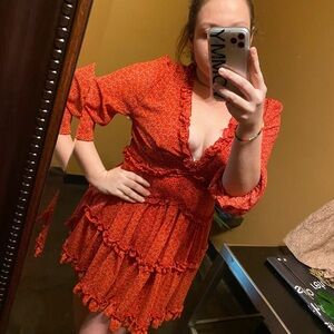 MARBLE Red Ruffled Mini Dress
